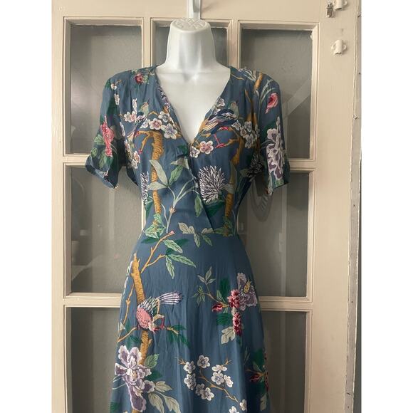 GP & J Baker‎ H&M Dress Midi Blue Floral Print Tea Dress - Picture 13 of 15